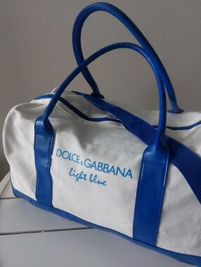 Dolce & Gabbana White and Bright Blue Canvas Travel Bag